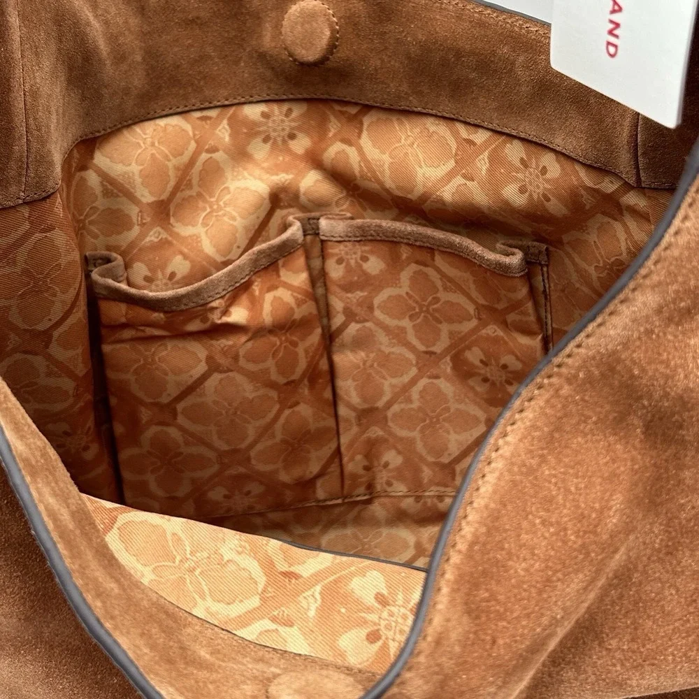 Lucky Brand Clem Suede Hobo Bag Brown Medium Leather Boho Tote 10X8X4